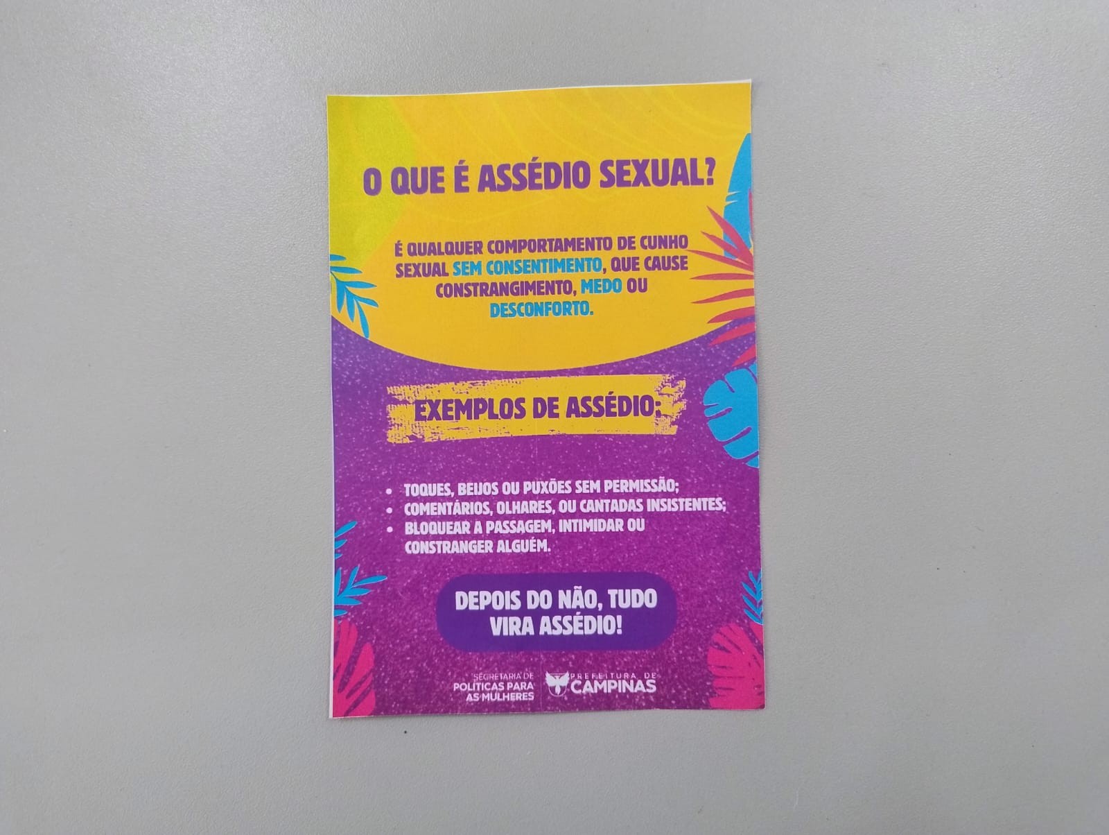 Secretaria de Políticas para Mulheres distribuirá panfletos com orientações de como identificar o assédio e onde pedir ajuda