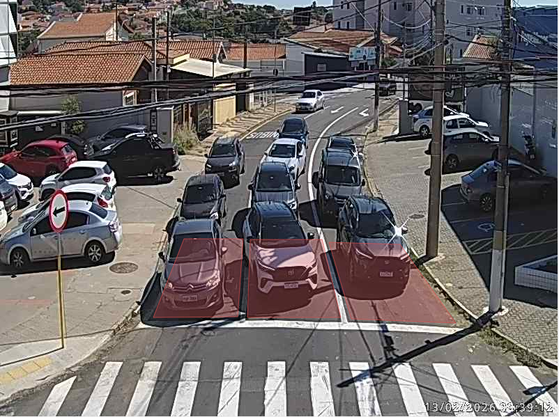 Ao detectar a imagem no campo virtual, a câmera define em qual situação se encontra cada veículo