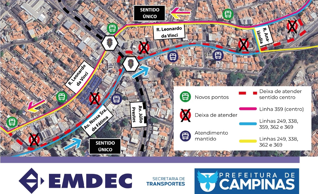 Com a mudança viária, a partir de segunda-feira, 10 de novembro, cinco linhas municipais terão mudanças nos itinerários e pontos de parada