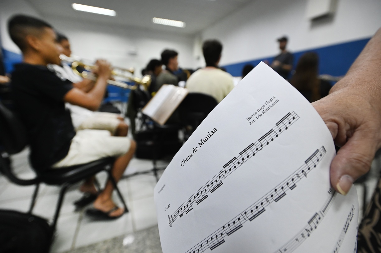 Estudantes durante cursos musicais do Primeira Nota em Campinas