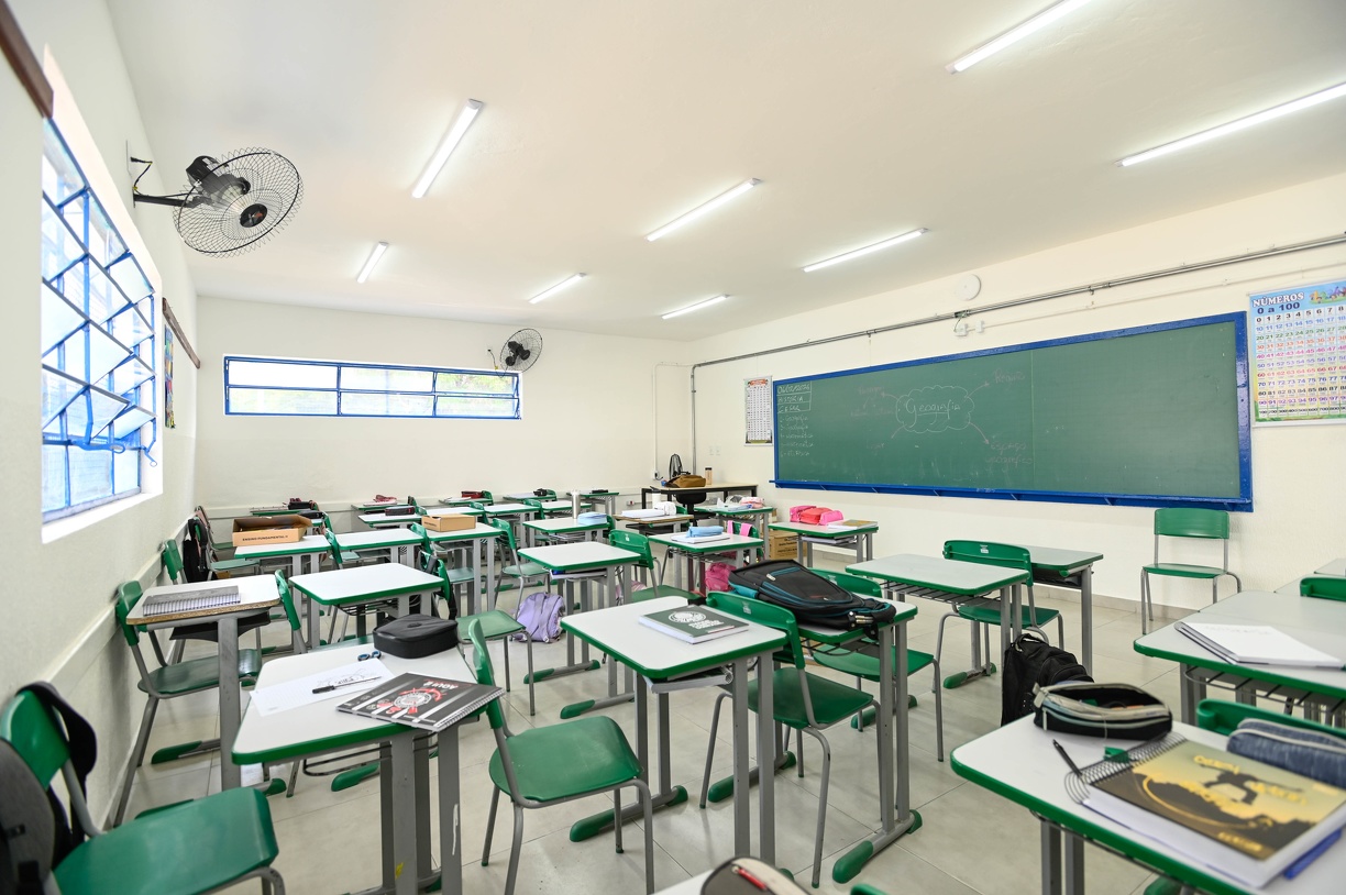 Sala de aula da Emef Padre Leão Vallerié, em Campinas