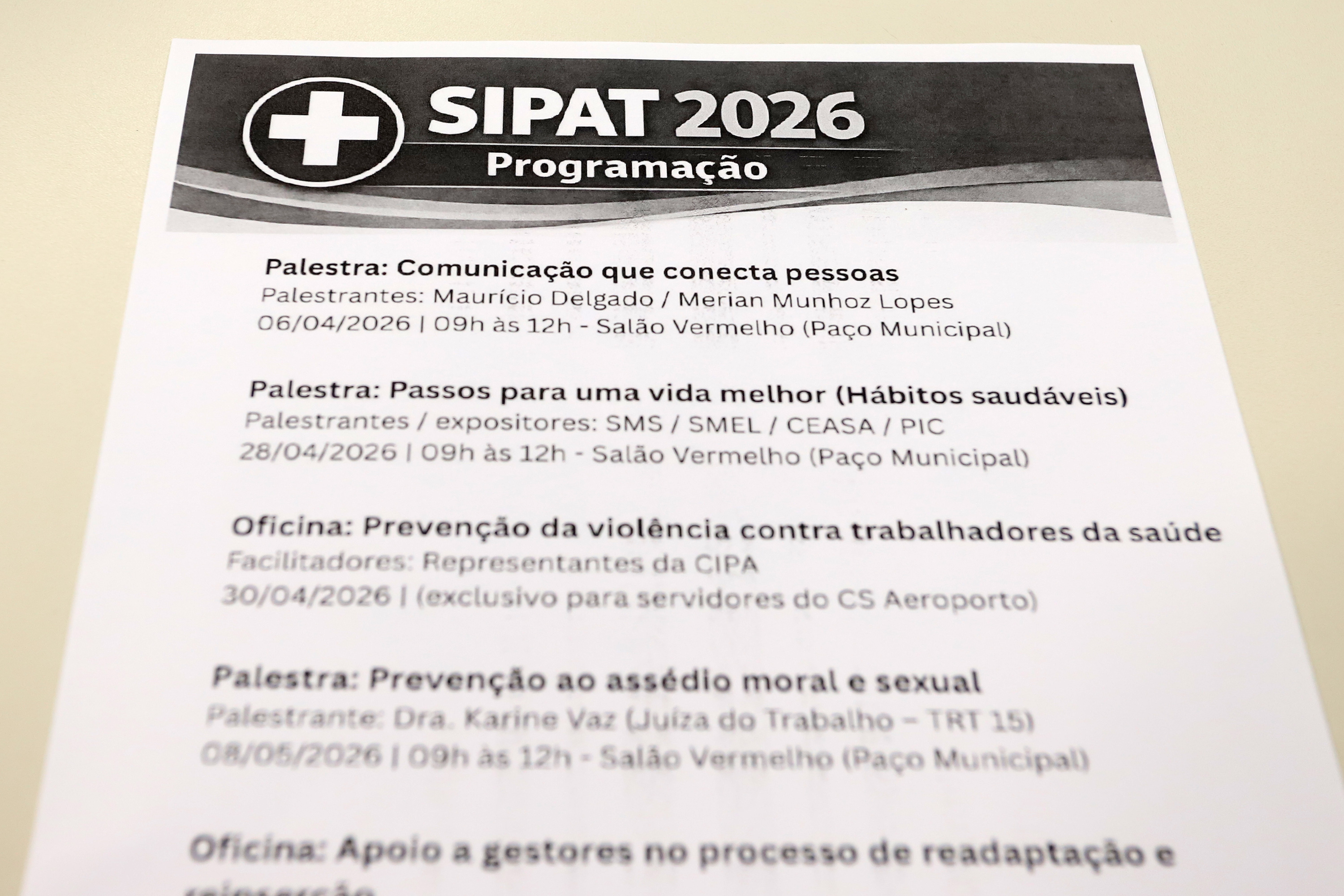 Sipat está com inscrições abertas para a palestra “Passos para uma vida melhor”, no dia 28 de abril, terça-feira, a partir das 9h, no Salão Vermelho
