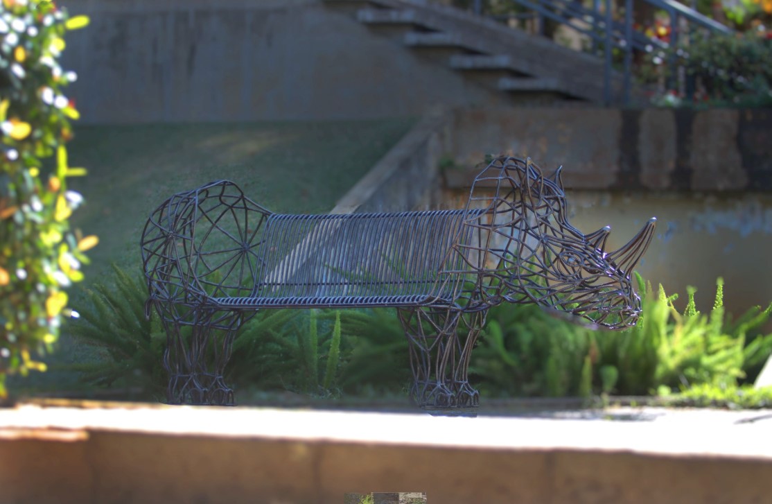 O banco 'rinoceronte', mobiliário urbano assinado pelo artista João Caçador