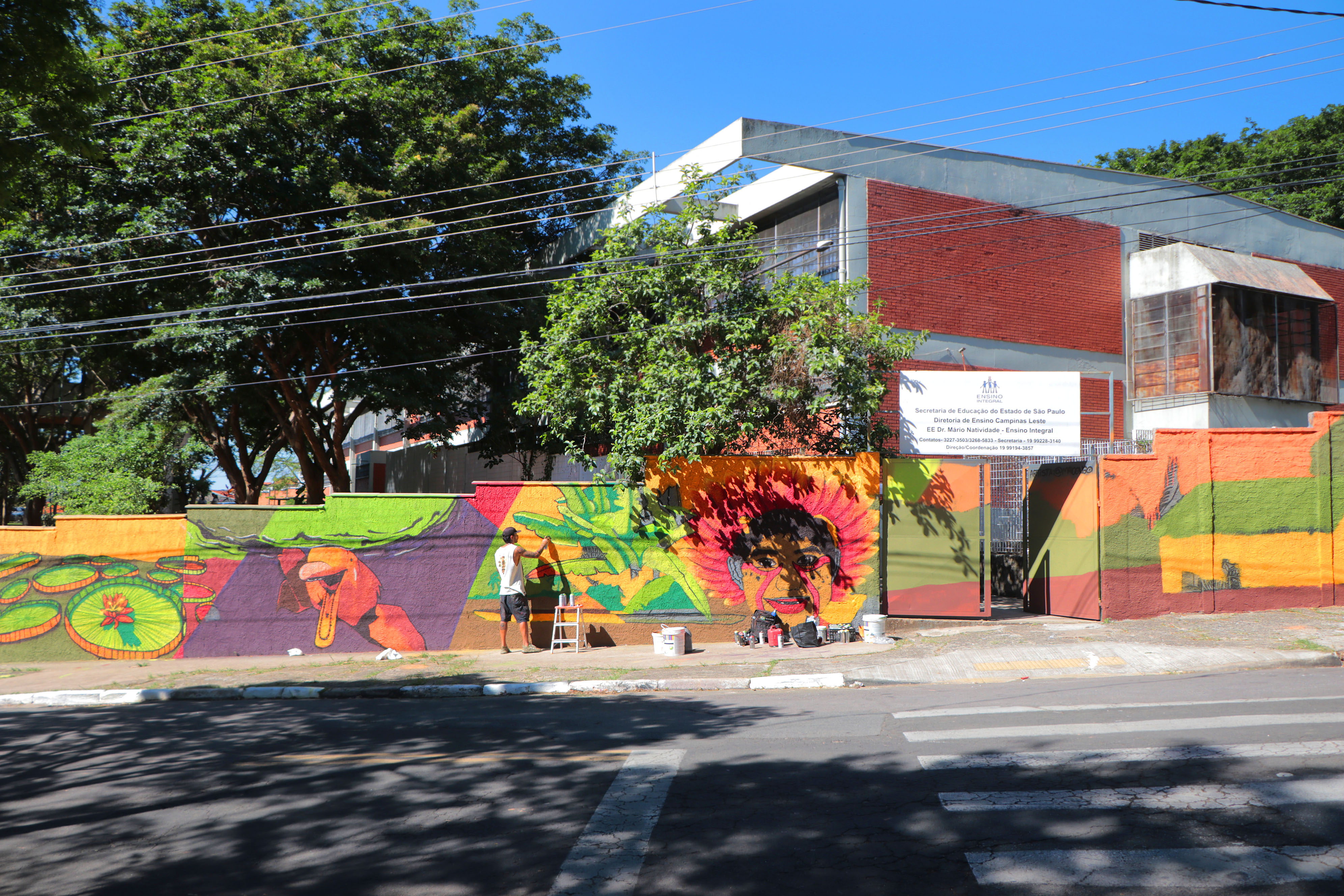 Muro de escola com arte em graffiti 