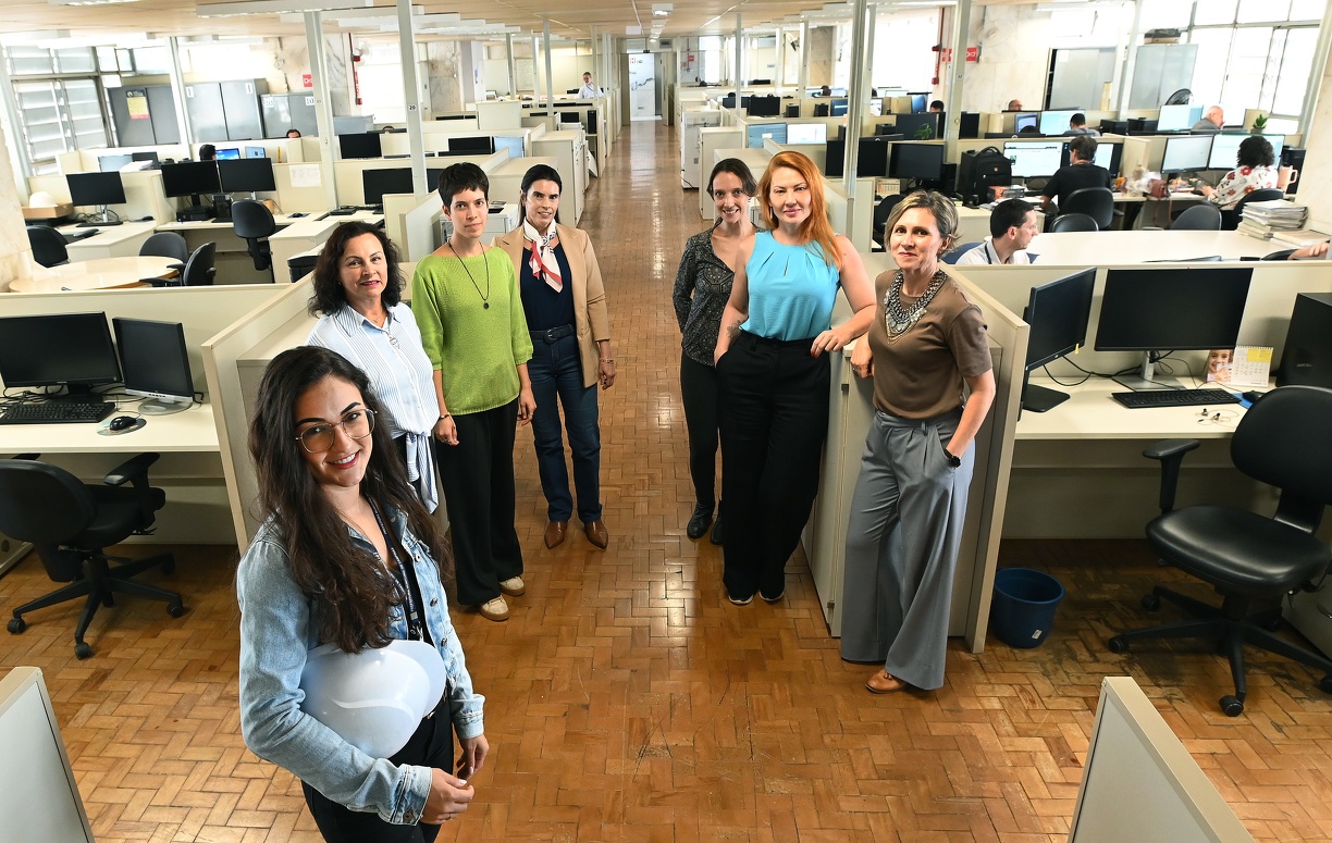 No sentido horário, as engenheiras da Secretaria de Infraestrutura: Kariny, Lilaine, Mariana, Luciana, Tarsila, Angela e Ana Cristina 