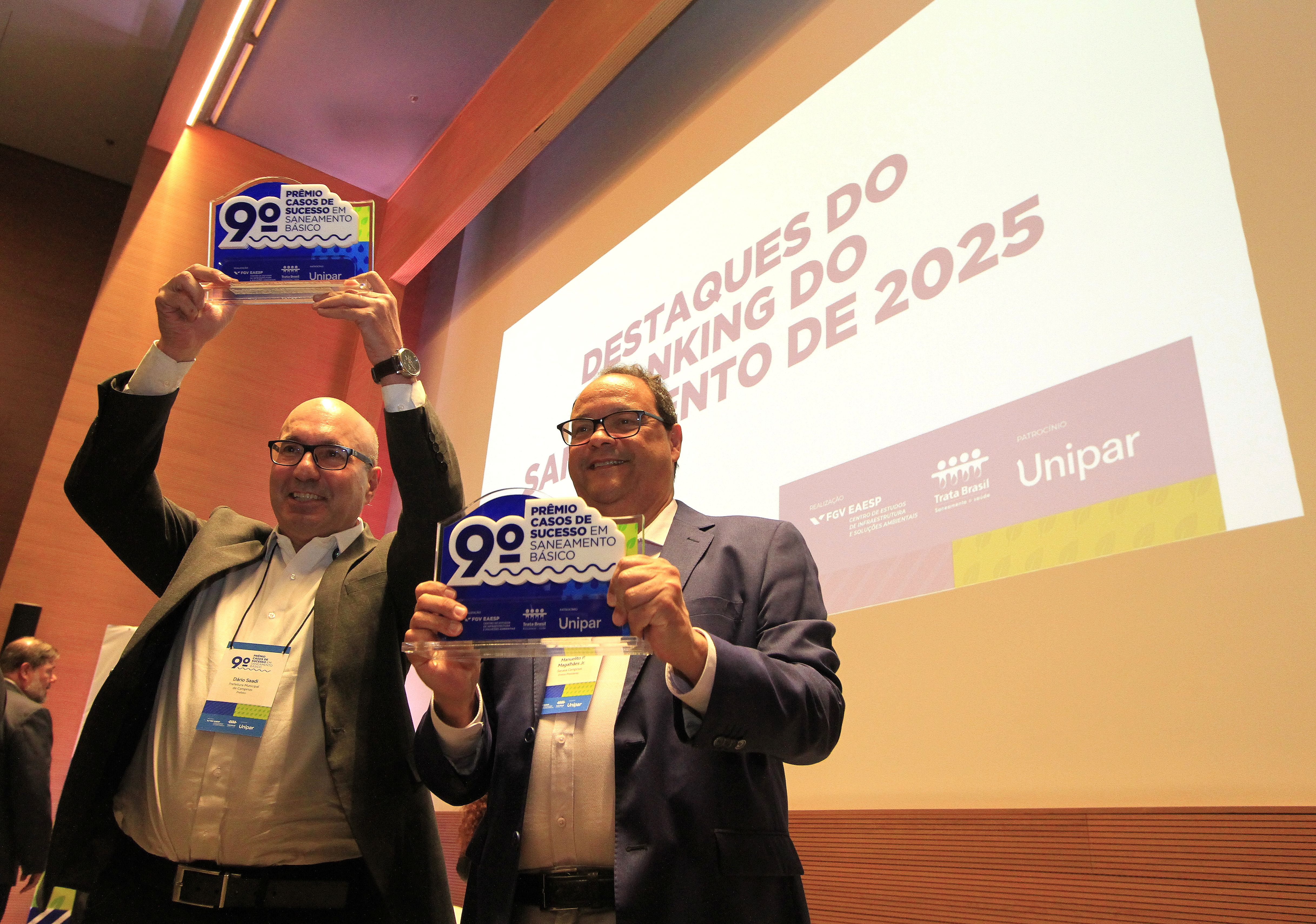 Premiação reconhece os esforços dos municípios que são destaques positivos em avanços na infraestrutura de saneamento básico