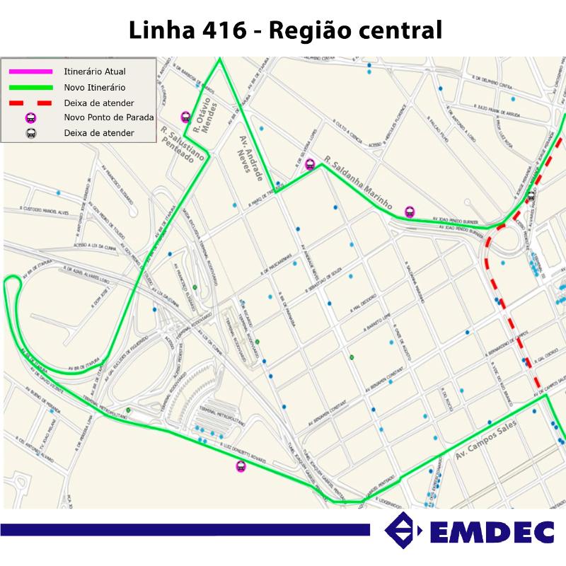 Alterações na região central da cidade