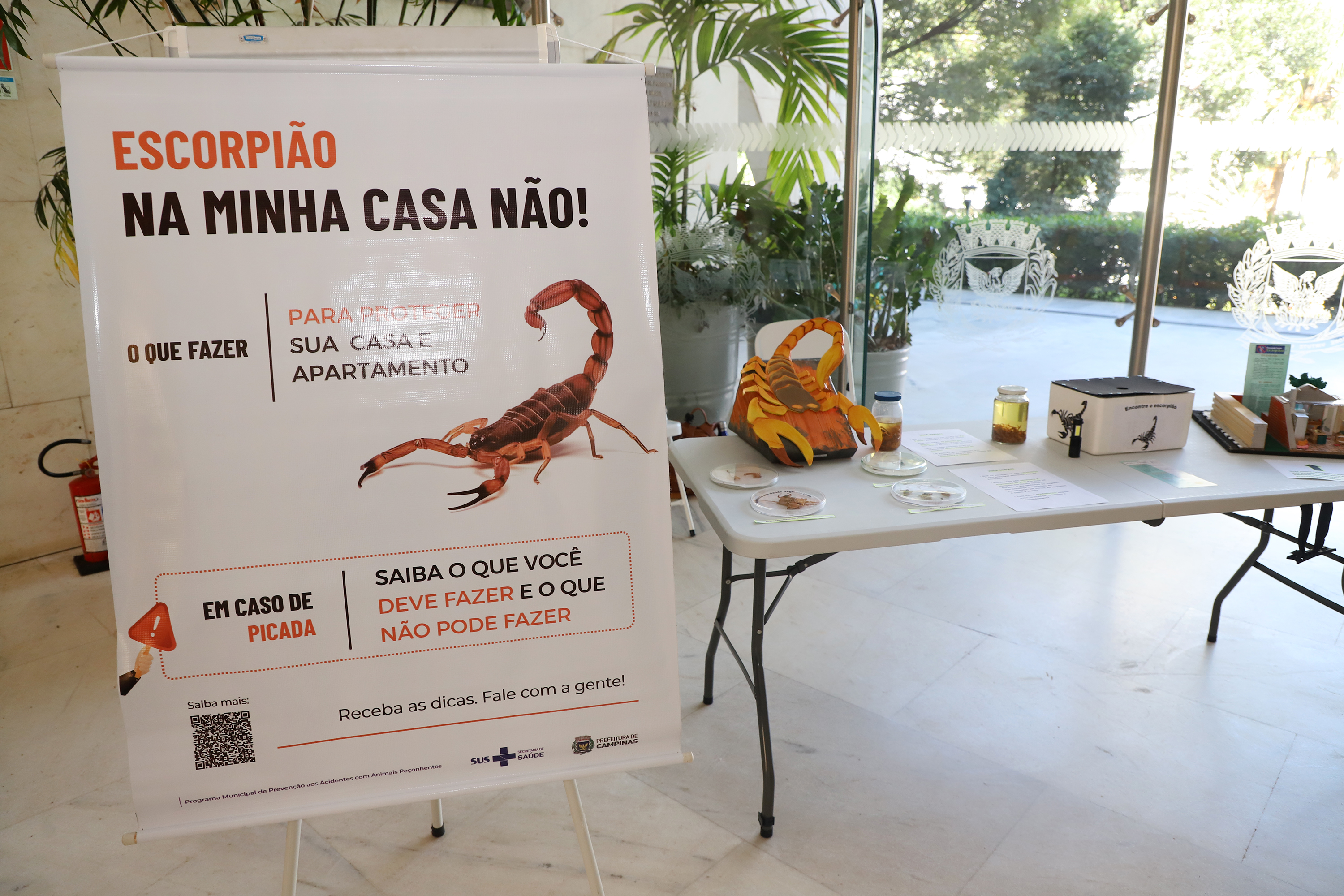 Ação educativa no saguão do Paço Municipal leva informações importantes para a prevenção de acidentes por escorpiões