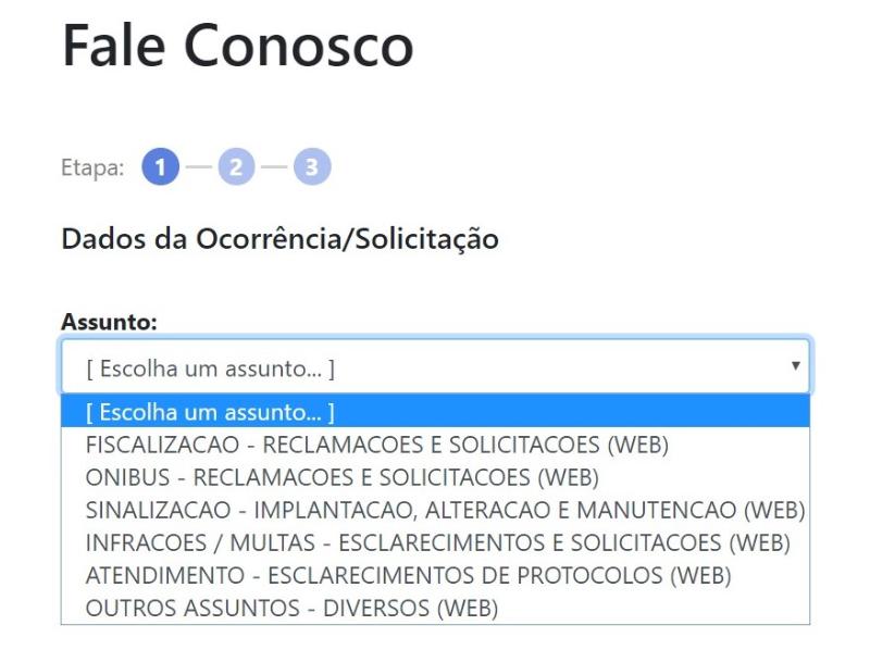 Fale conosco: escolha o assunto primeiro