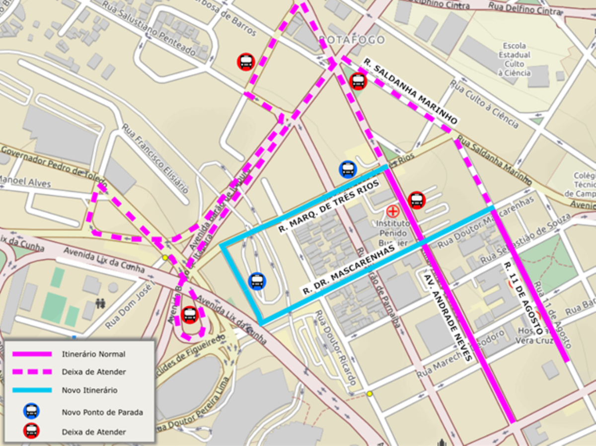 Mapa mostra alterações do itinerário