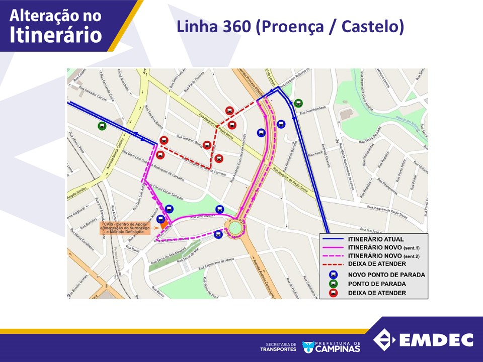 Atual programação horária da linha será mantida e a Emdec acompanhará a nova operação para identificar a necessidade de ajustes