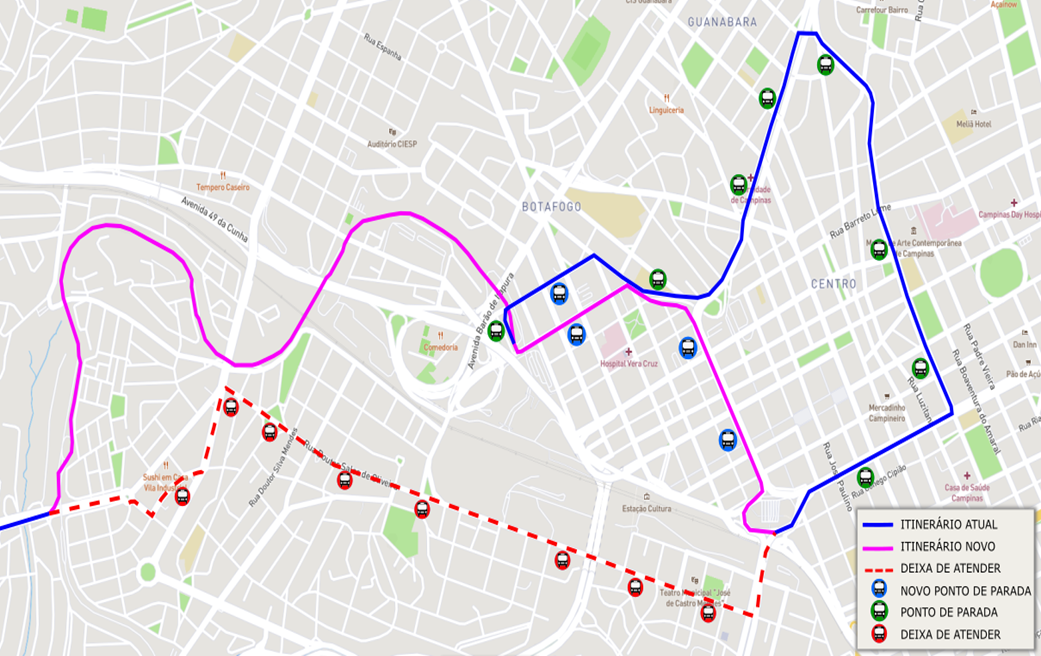 Mapa mostra itinerário das linhas 212 e 229 