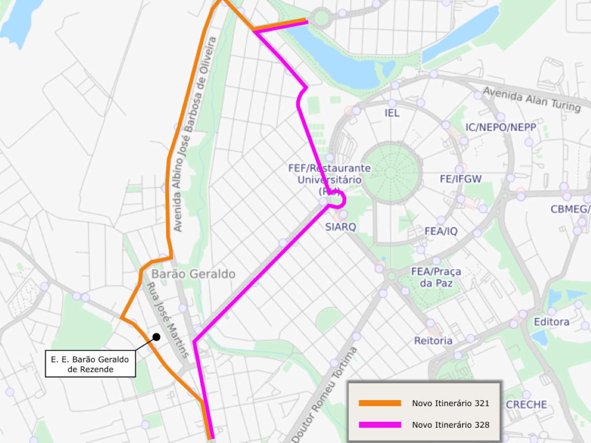 Mapa mostra alterações feitas para integrar bairros e escola em Barão Geraldo