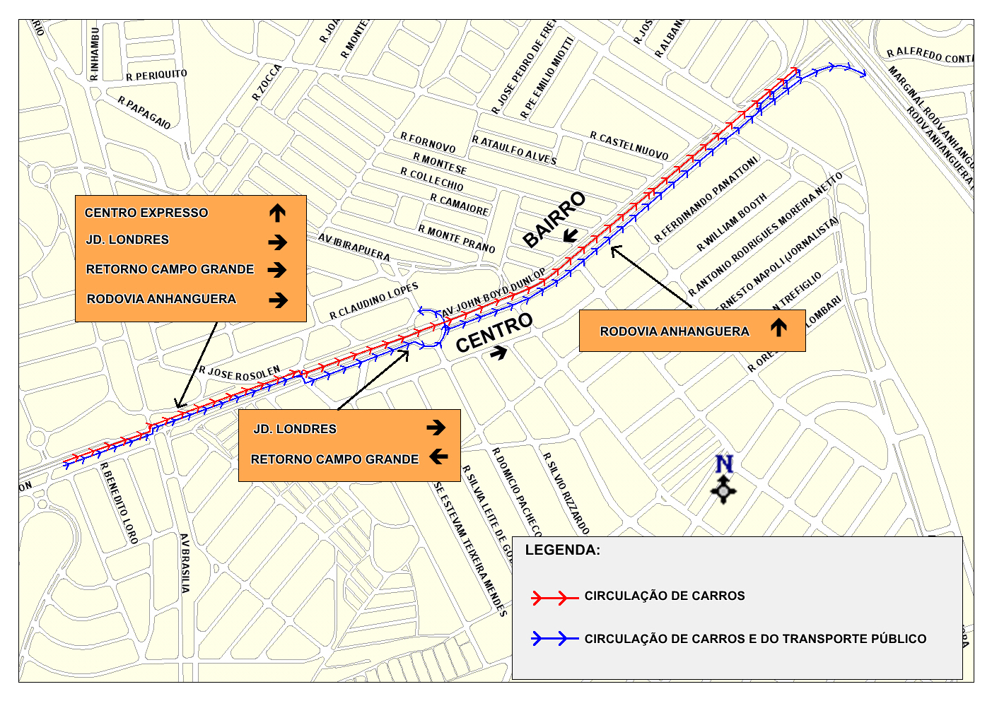 Mapa mostra como fica a dinâmica de circulação no trecho impactado