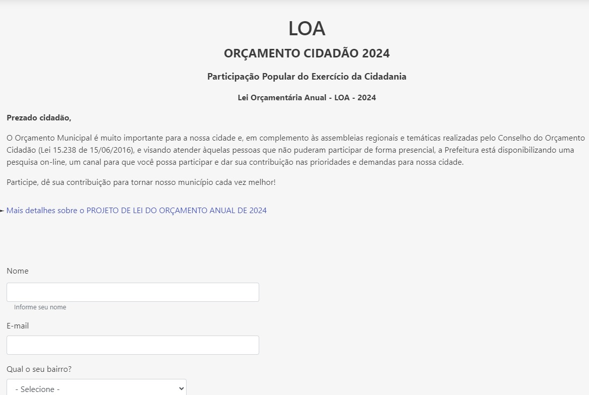 Para sugerir ações é só acessar https://portal.campinas.sp.gov.br/loa e preencher essa página 