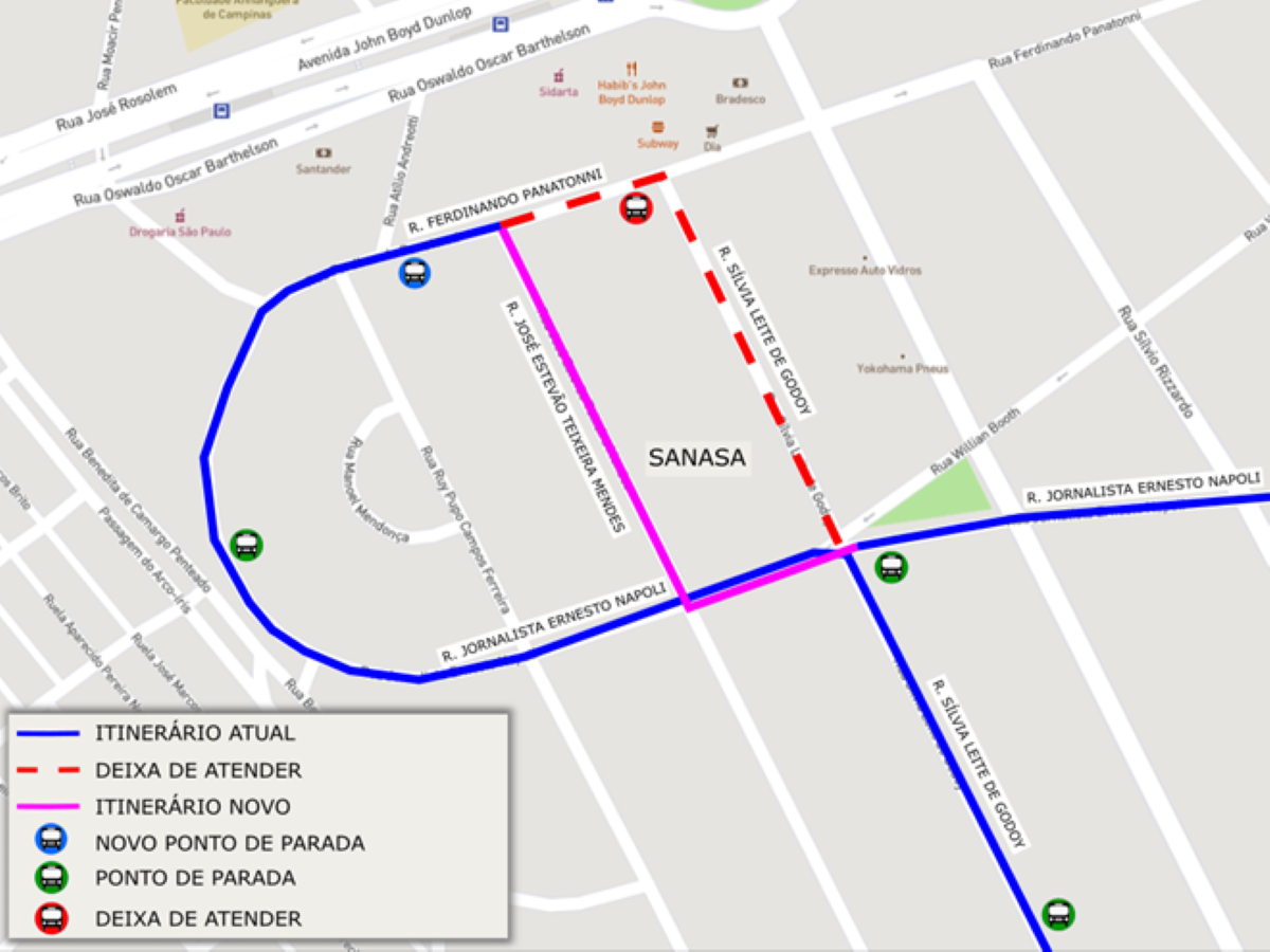 Mapa mostra alteração no itinerário da linha 163