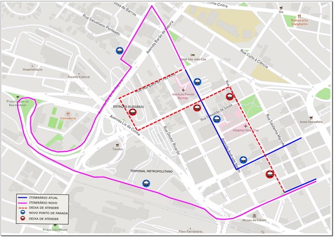 Mapa mostra itinerário da Linha 331