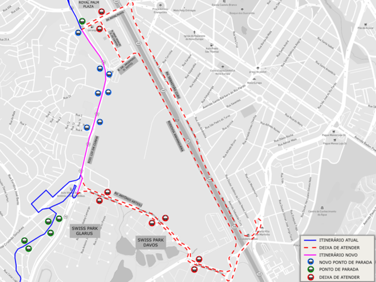 Mapa mostra alterações no itinerário