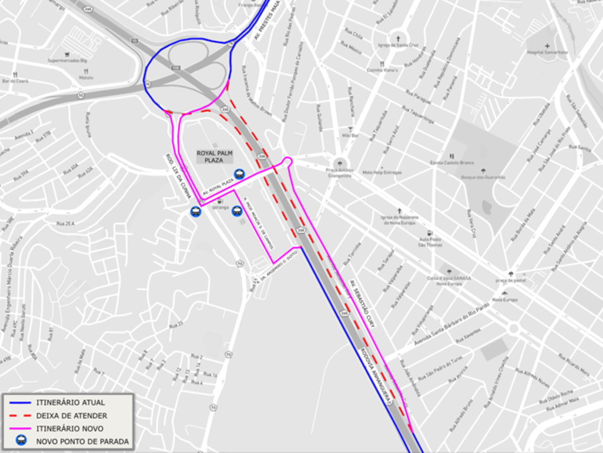 Mapa mostra alterações nos itinerários das linhas