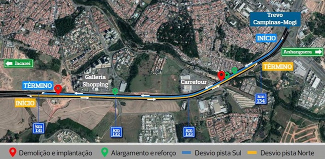 Desvios programados no mapa divulgado pela concessionária