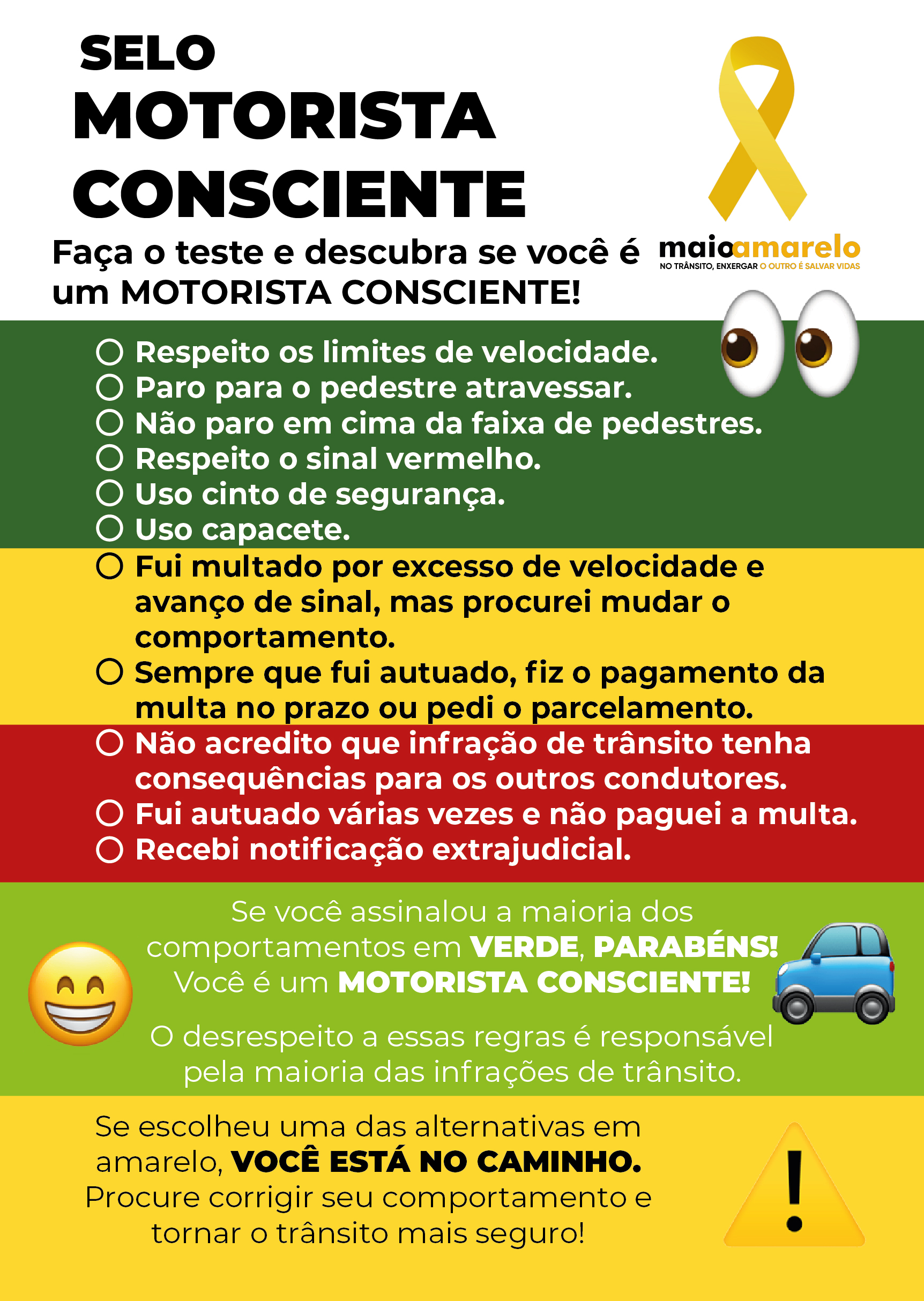 Quiz “Selo Motorista Consciente está sendo distribuído pelos Cartórios de Protestos e será entregue em ações educativas realizadas pela Emdec