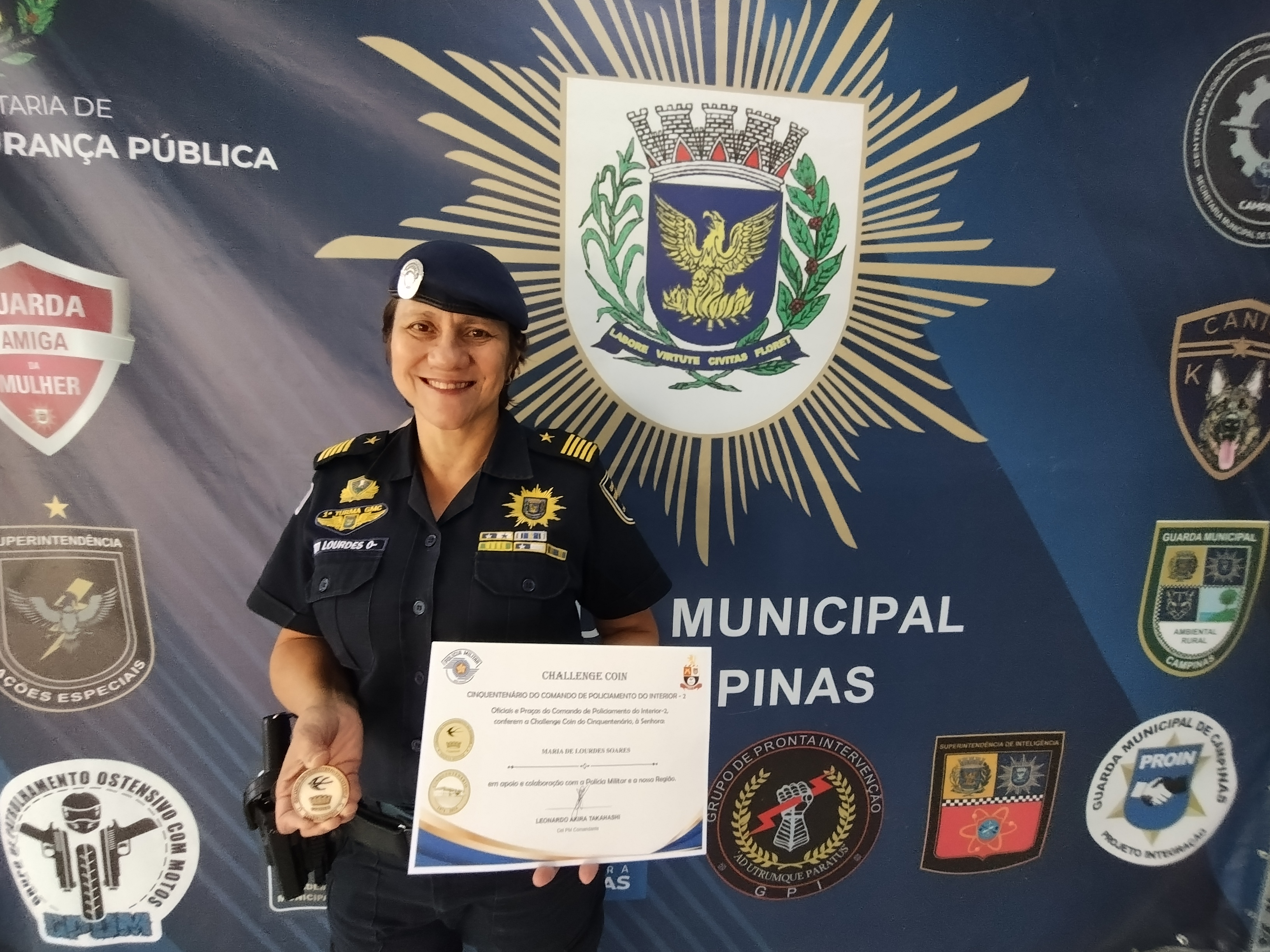 A comandante da Guarda Municipal de Campinas, Maria de Lourdes Soares, dividiu o reconhecimento com todos os guardas municipais da cidade
