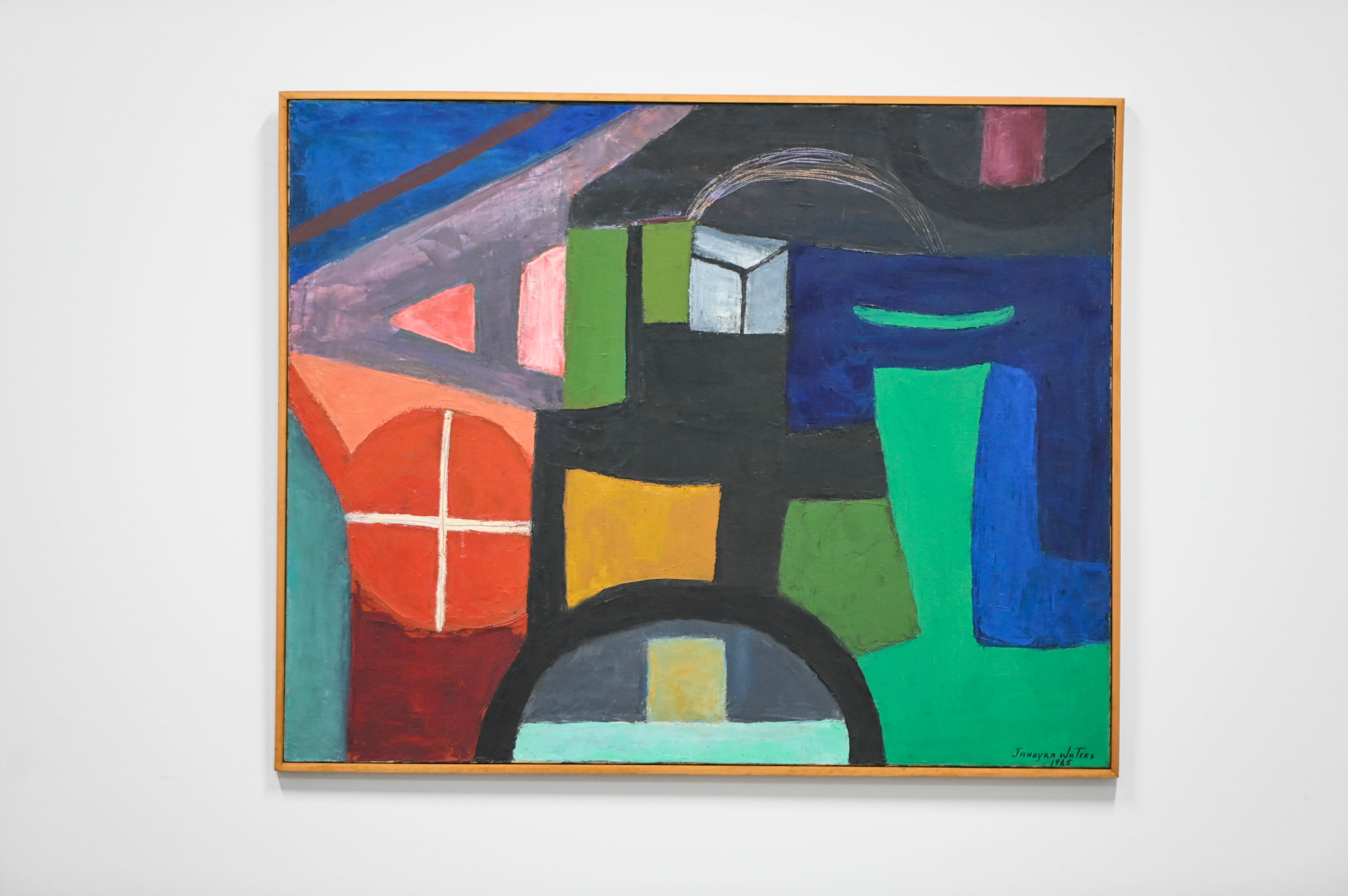  Com cores complementares e simetria, a artista Jandyra Ramos Waters mostra em “Meu Mundo” porque é considerada umas das pioneiras no movimento abstracionista brasileiro