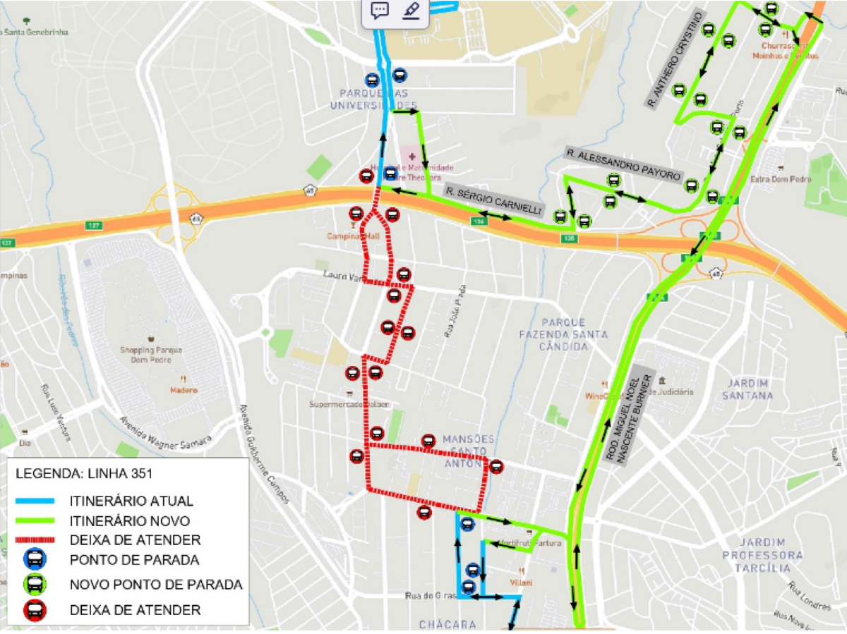 Mapa mostra anovo percurso da linha 351