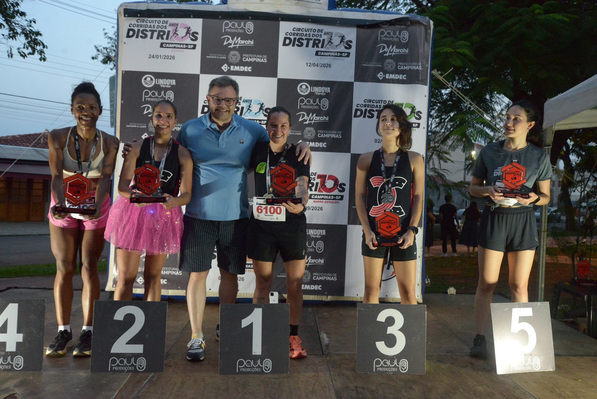 Pódio feminino da etapa de Barão Geraldo do Circuito de Corridas dos Distritos