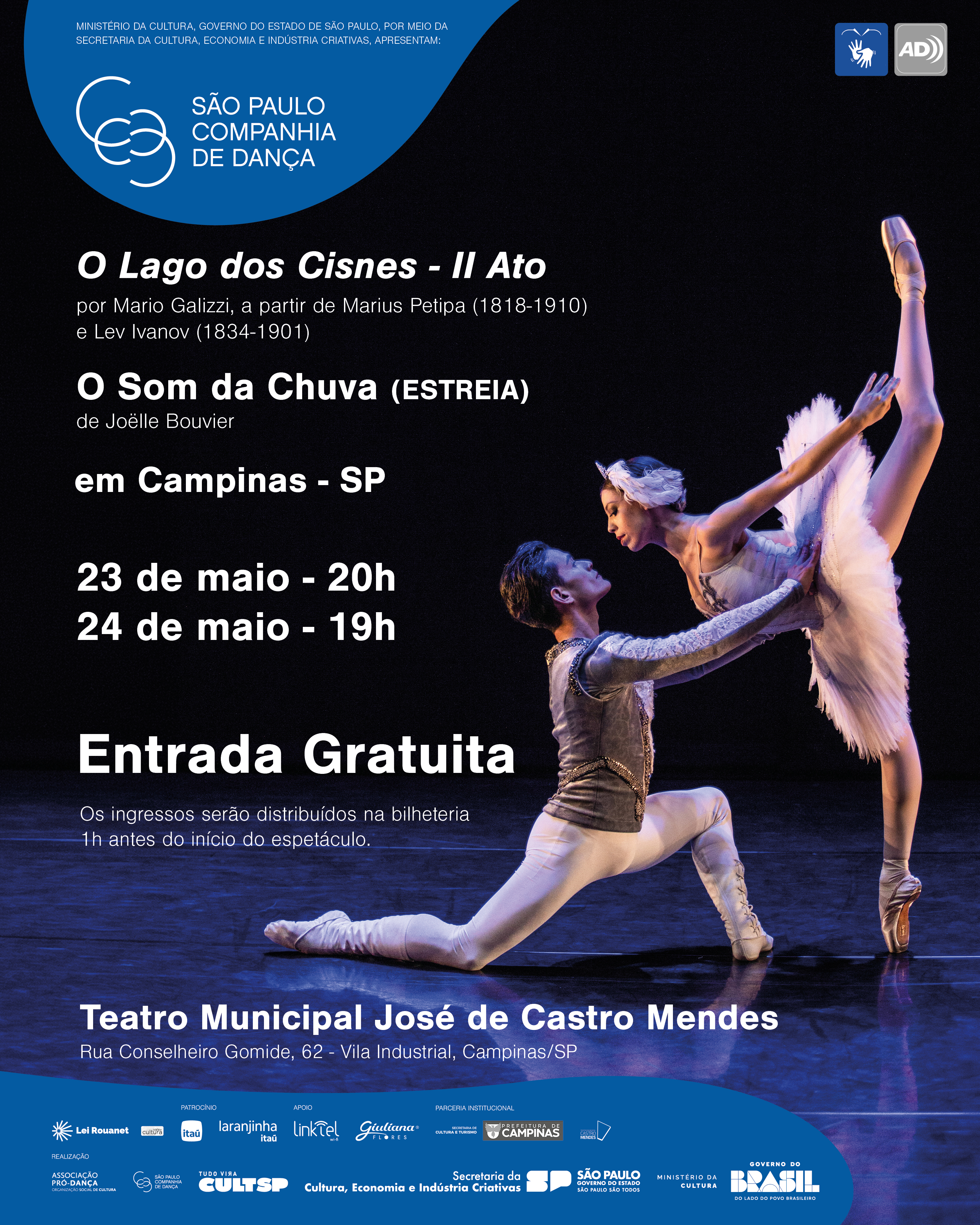 A retirada de ingressos na bilheteria do teatro acontecerá uma hora antes de cada sessão
