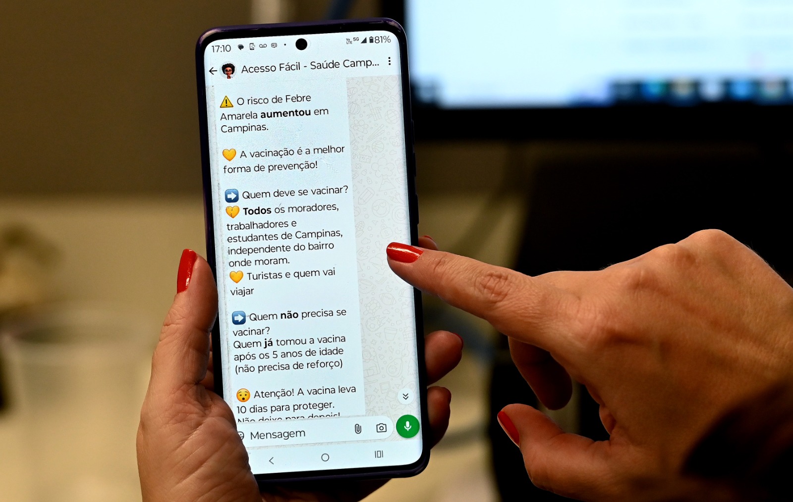 Saúde começou a usar mensagens de WhatsApp para impulsionar vacinação contra a febre amarela