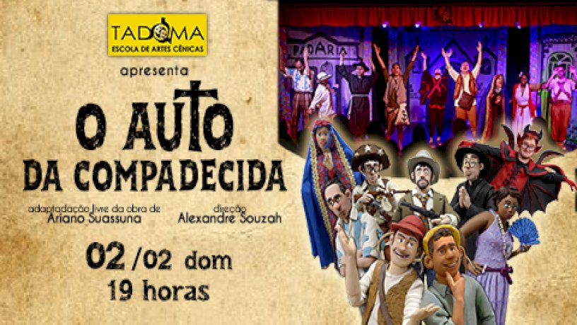 Cena de O Auto da Compadecida: nove atores dão vida aos personagens de Ariano Suassuna