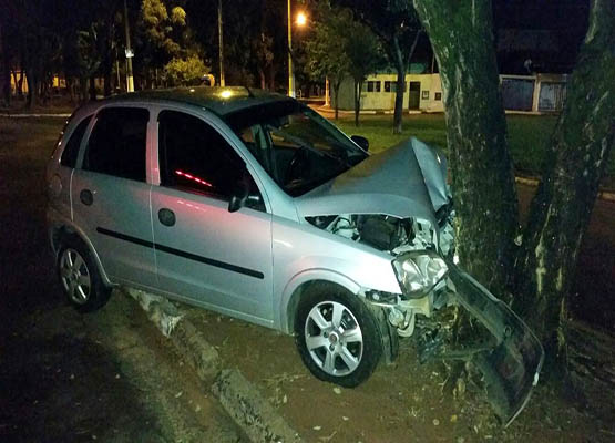Motorista do Corsa bateu o carro em uma árvore