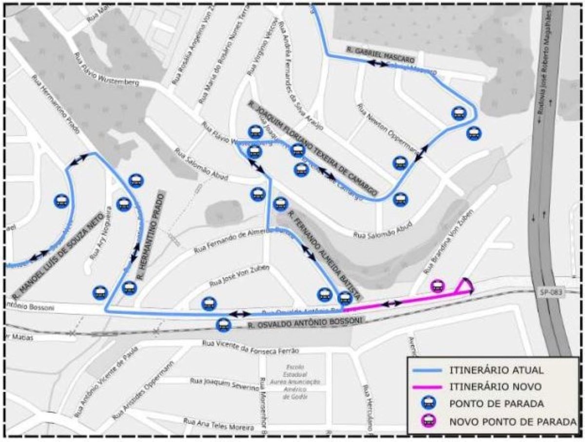 Mapa mostra novo trajeto da linha 346