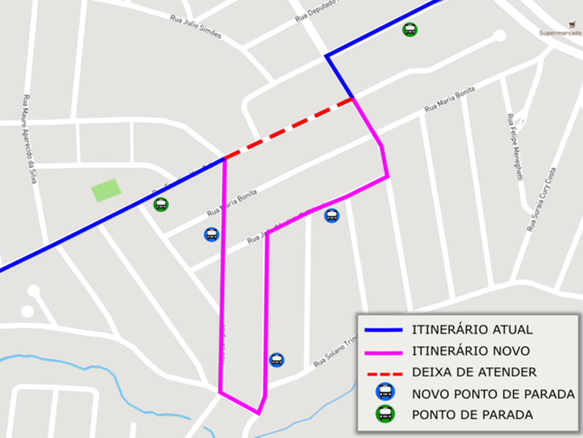 Mapa mostra alterações na linha 107
