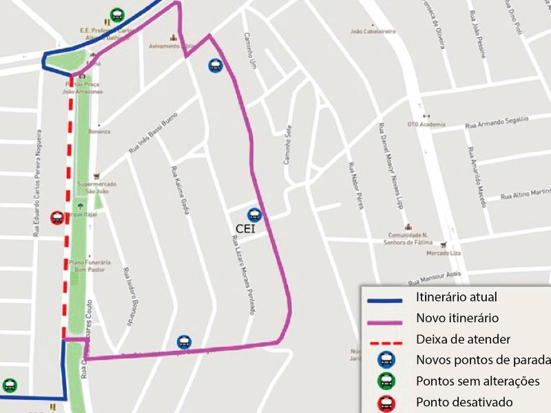 Veja as mudanças no trajeto da Linha 204  Parque da Floresta