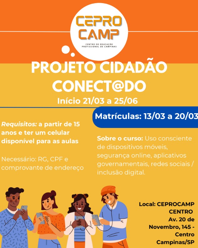 Uso consciente de dispositivos móveis, segurança online e o uso de redes sociais também serão abordados