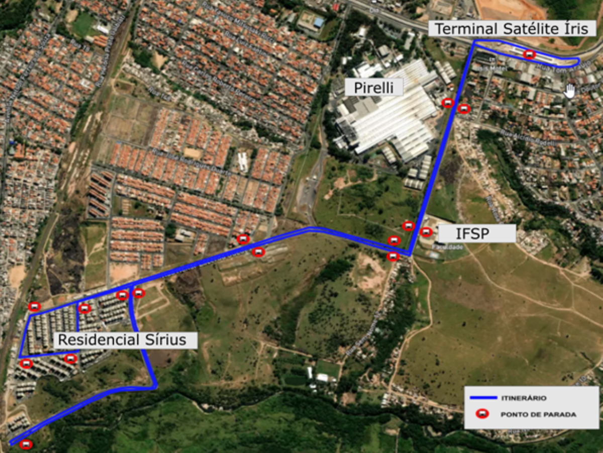 Mapa do itinerário e pontos de parada da nova linha 226