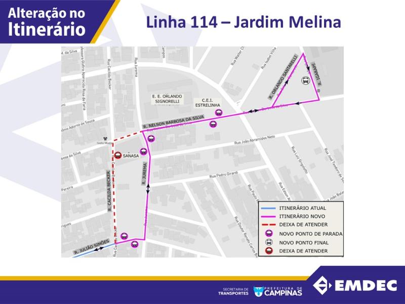 Mapa com as alterações