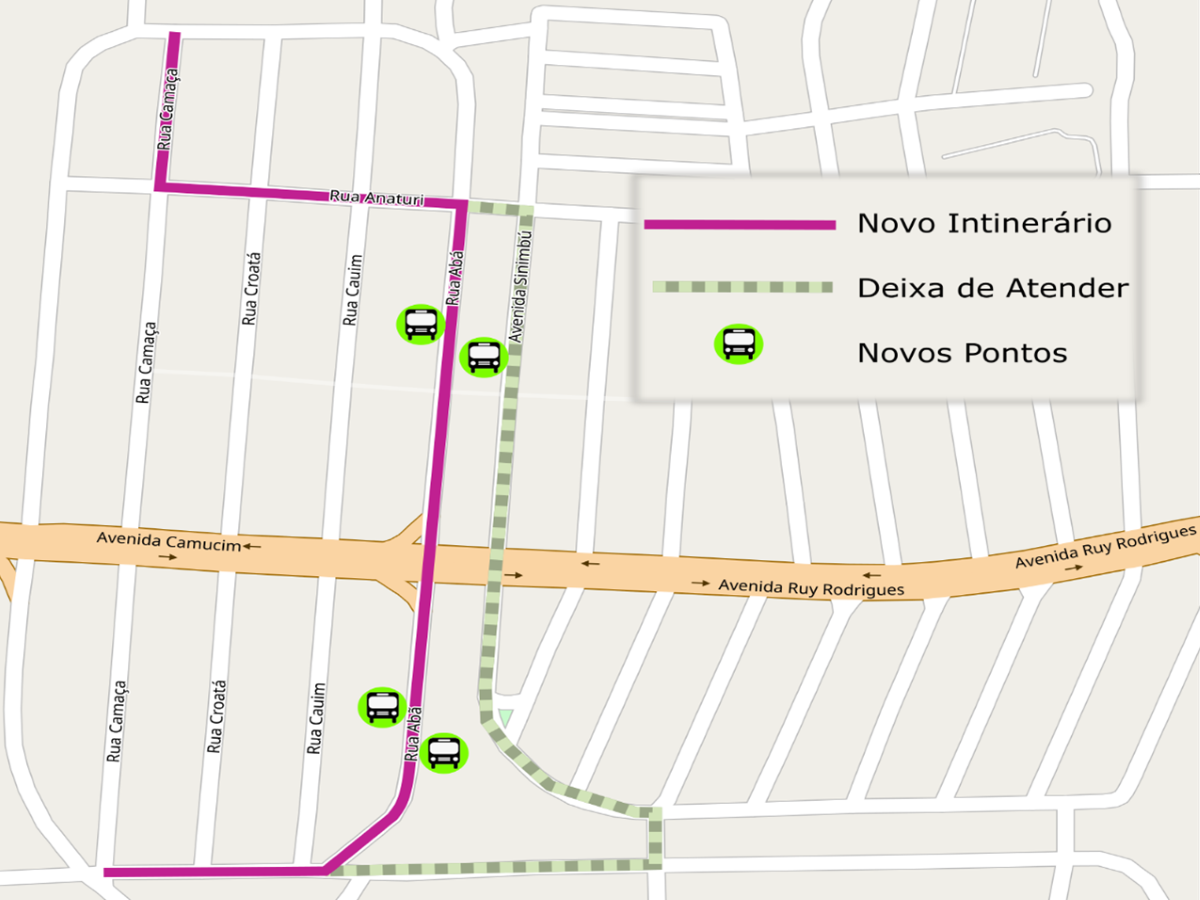 Mapa mostra alterações no trajeto da Linha 102