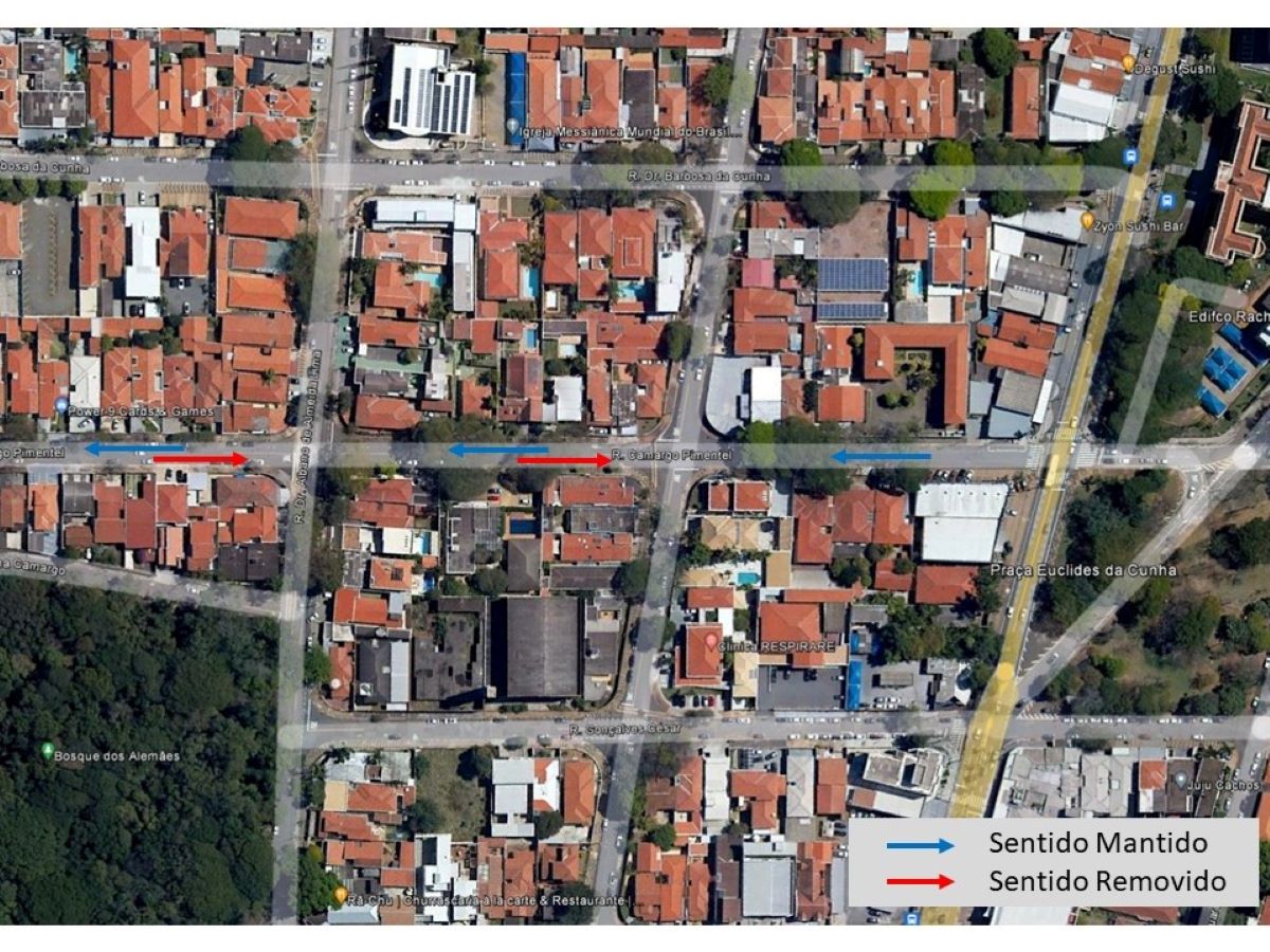 Imagem mostra como fica a circulação de veículos na Rua Camargo Pimentel