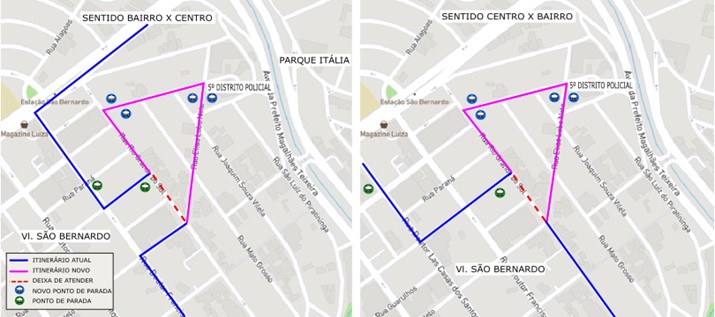 Novo trajeto centro x bairro