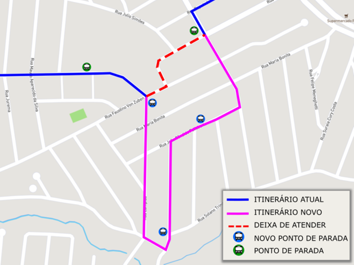 Mapa mostra alterações na linha 109