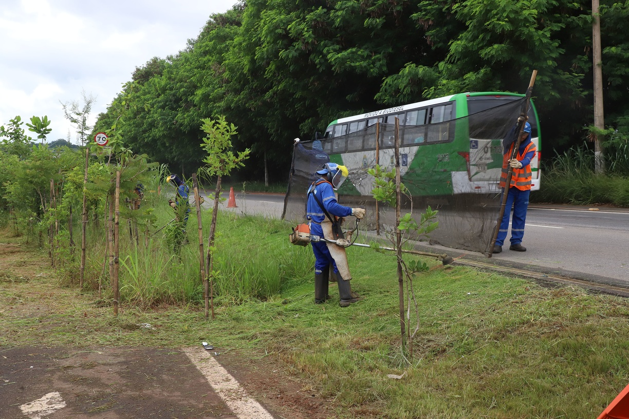 Mutirão na região do São Marcos inclui a roçagem e a limpeza de praças, canteiros centrais de avenidas e a retirada de lixo descartado irregularmente