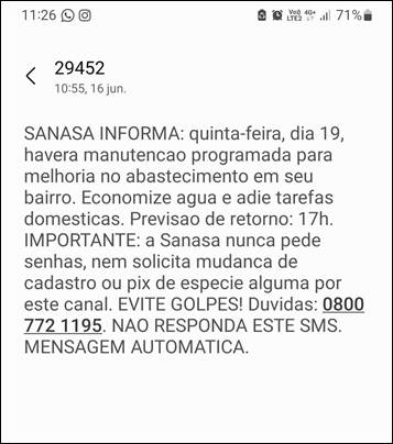 Aviso via SMS chegou a cerca de 20 mil moradores e comerciantes do Cambuí