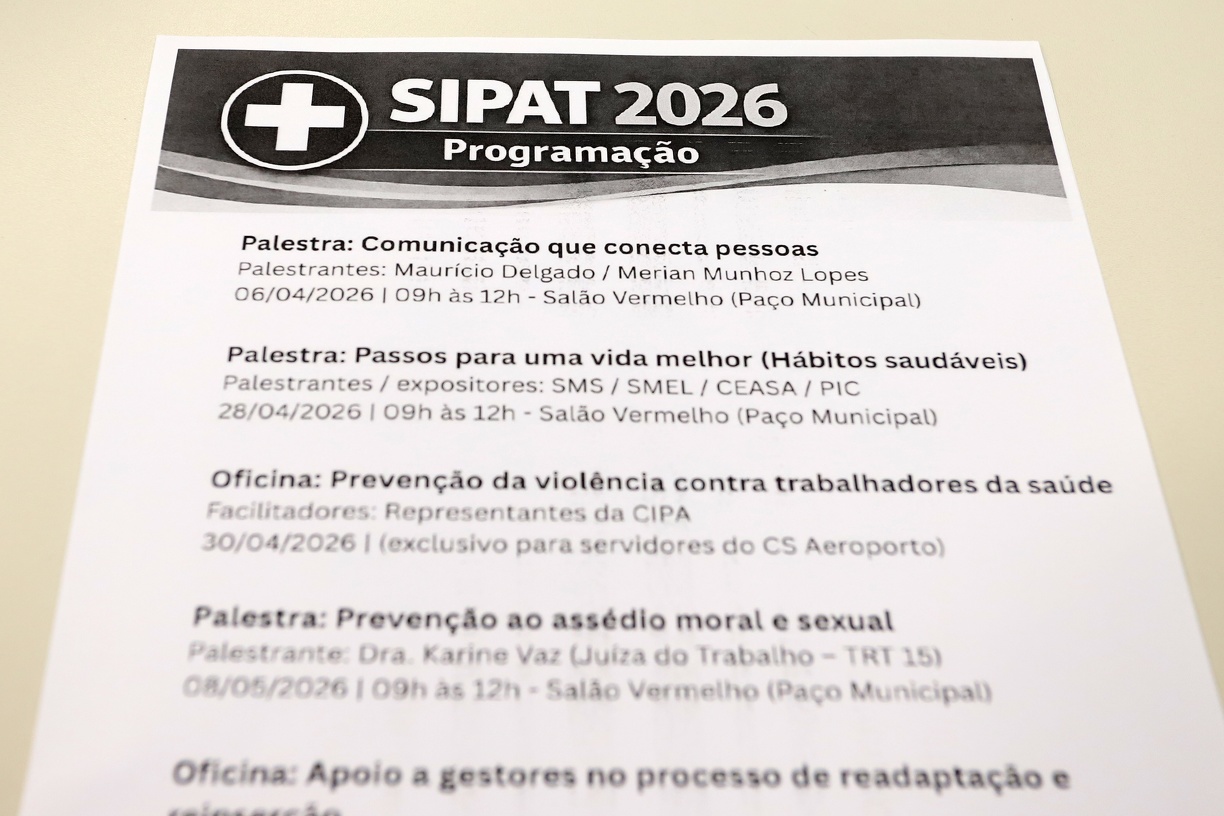 A Sipat 2026 ainda abrangerá palestras como Passos para uma vida melhor e Prevenção ao Assédio Moral e Sexual