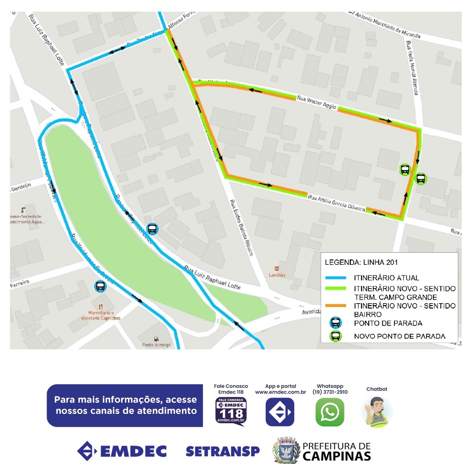 Mapa do novo trajeto da linha 201