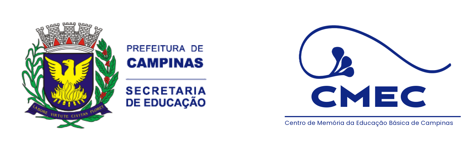 À esquerda, o brasão da prefeitura municipal de Campinas. Ao lado, em letras azuis, está escrito: "prefeitura municipal de Campinas, Secretaria de Educação". À direita o logotipo do Cemec