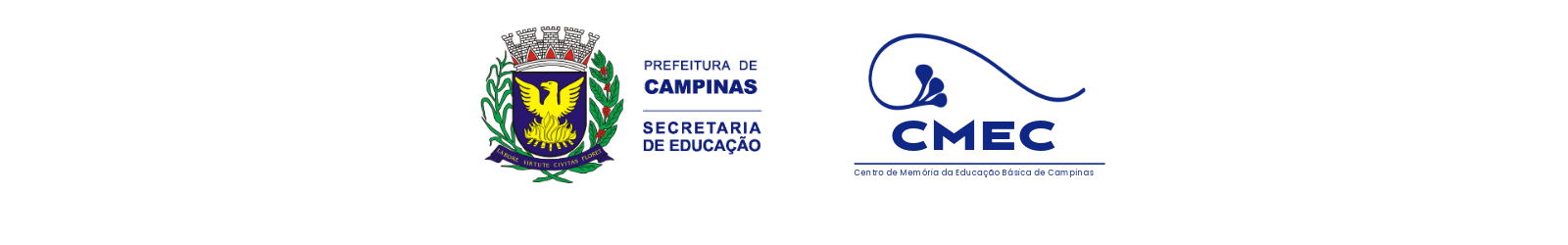 À esquerda, o brasão da prefeitura municipal de Campinas. Ao lado, em letras azuis, está escrito: "prefeitura municipal de Campinas, Secretaria de Educação". À direita o logotipo do Cemec